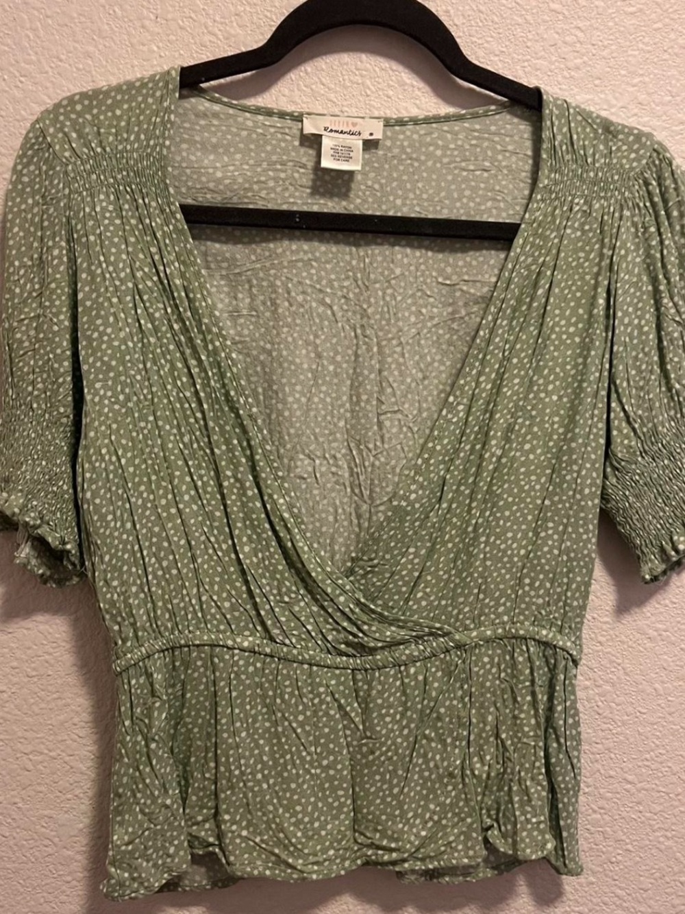 URBAN Romantics Sage Green Polka Dot Wrap-Front Blouse